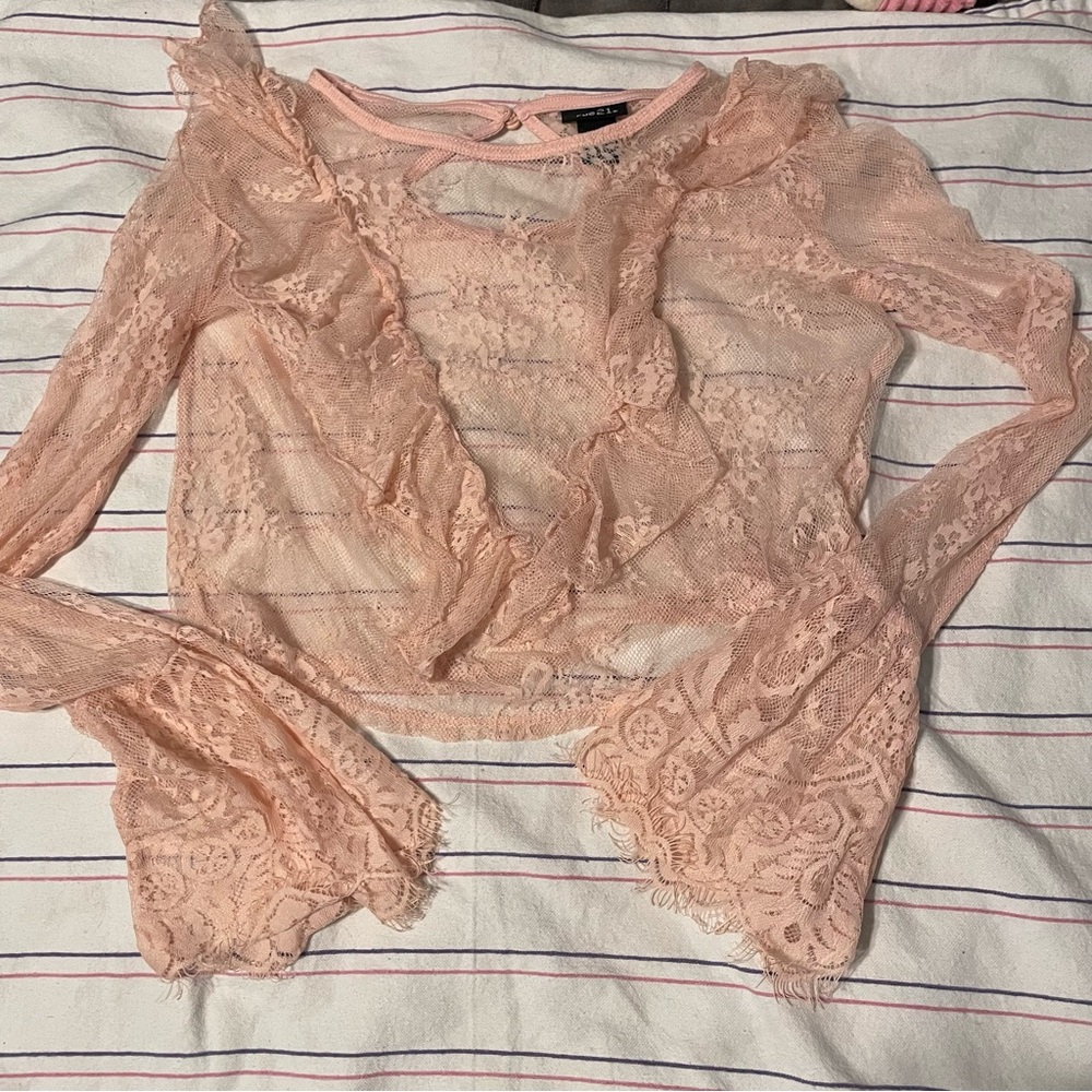 5/$25 SALE Women’s Elegant Lace Ruffle Top - Pink